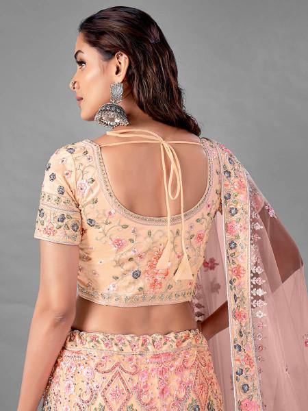 Myra Beautiful Peach Heavy Embroidered Soft Net Traditional Bridal Lehenga