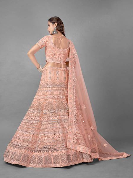 Myra Beautiful Peach Heavy Embroidered Soft Net Bridal Lehenga
