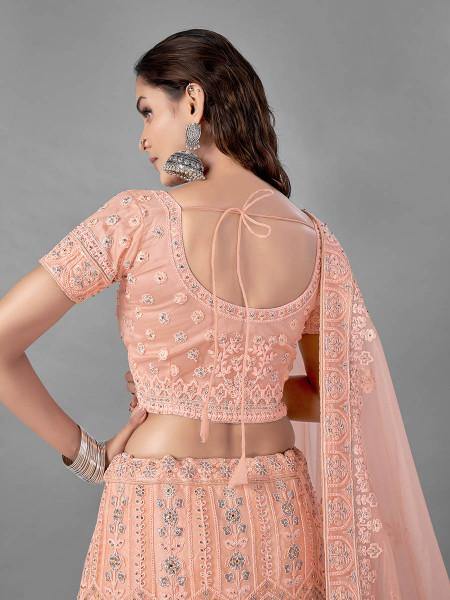 Myra Peach Heavy Embroidered Soft Net bridal Lehenga