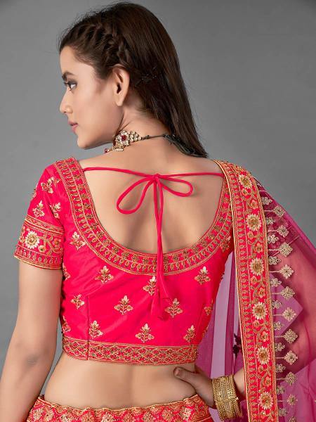 Myra Pink Heavy Embroidered Satin bridal Lehenga