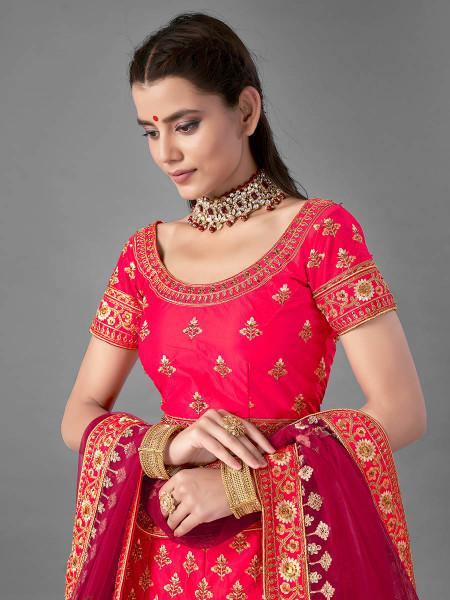 Myra Pink Heavy Embroidered Satin bridal Lehenga
