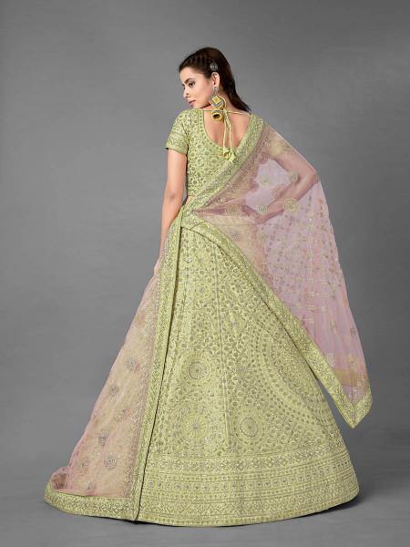 Myra Pista Heavy Embroidered Art Silk bridal Lehenga