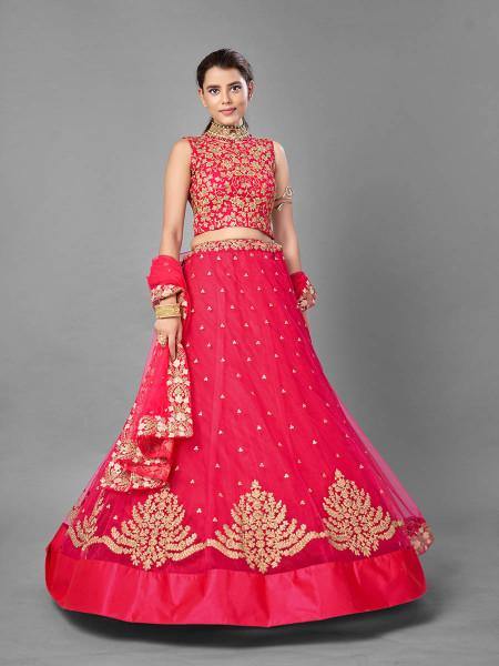 Myra Red Heavy Embroidered Soft Net bridal Lehenga
