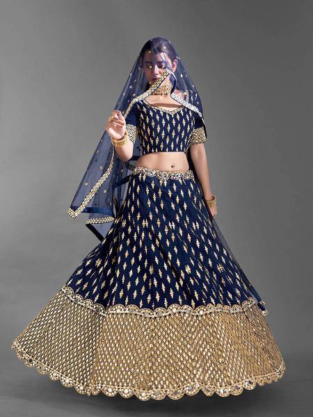Myra Navy Blue Heavy Embroidered Art Silk bridal Lehenga