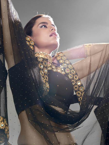 Myra Black Heavy Embroidered Georgette Bridal Lehenga