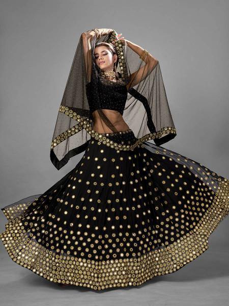 Myra Black Heavy Embroidered Georggette bridal Lehenga