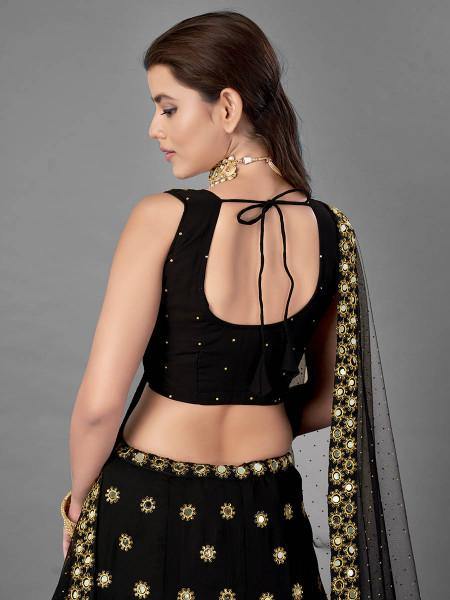 Myra Black Heavy Embroidered Georgette Bridal Lehenga