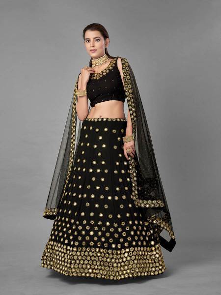 Myra Black Heavy Embroidered Georggette bridal Lehenga
