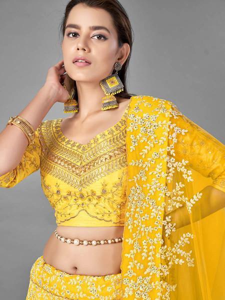 Myra Yellow Heavy Embroidered Art Silk bridal Lehenga