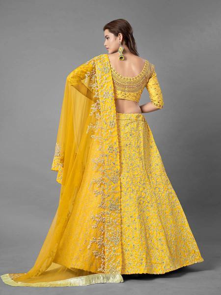 Myra Yellow Heavy Embroidered Art Silk bridal Lehenga