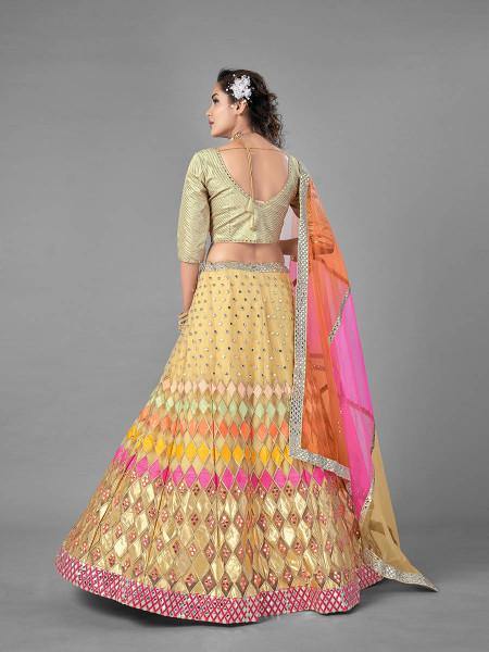 Myra Beige Heavy Embroidered Soft Net bridal Lehenga