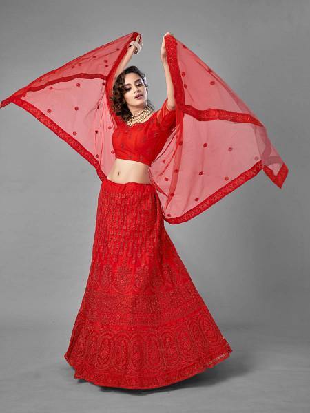 Myra Red Heavy Embroidered Art Silk bridal Lehenga
