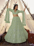 Myra Pista Embroidered Organza Bridal Lehenga