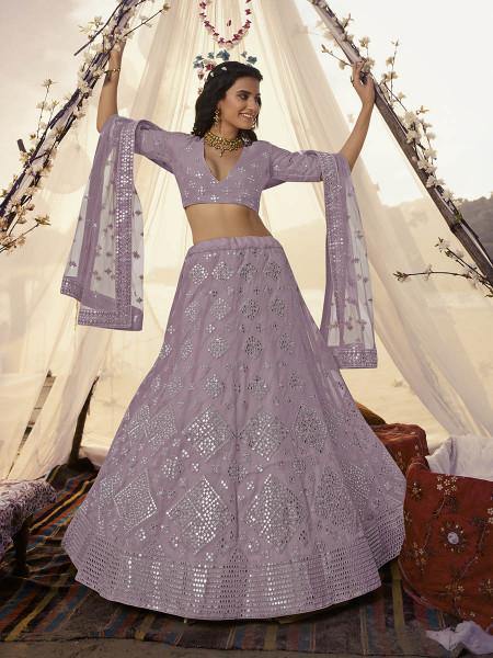 Myra Purple Embroidered Organza bridal Lehenga
