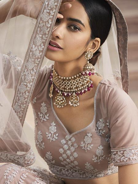 Myra Beautiful Mauve Heavy Embroidered Soft Net Bridal Lehenga