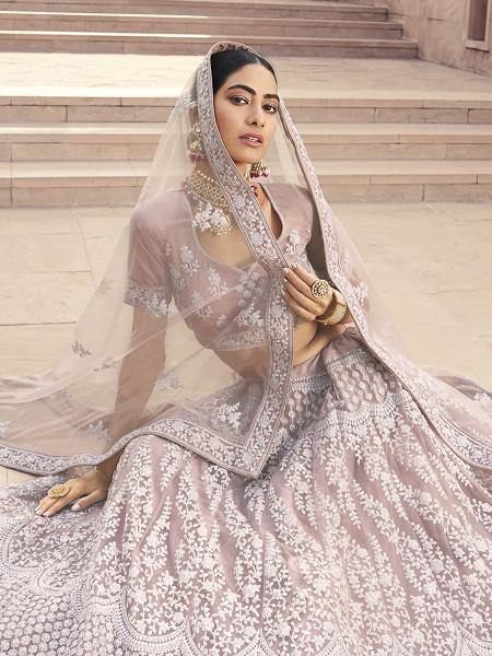 Myra Mauve Heavy Embroidered Soft Net bridal Lehenga