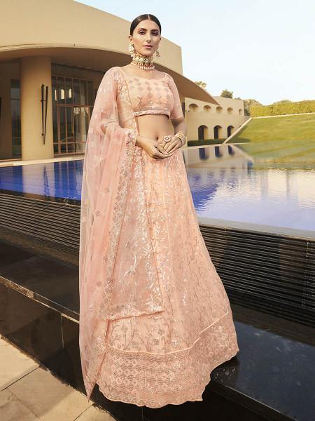 Myra Peach Heavy Embroidered Soft Net bridal Lehenga
