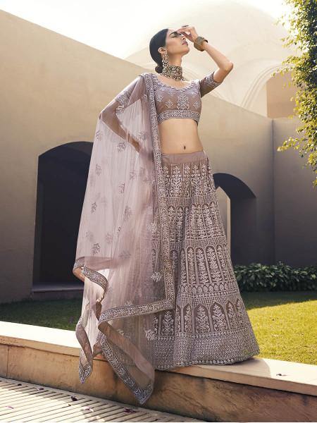 Myra Mauve Heavy Embroidered Soft Net bridal Lehenga