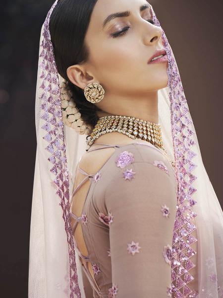 Myra Lilac Heavy Embroidered Soft Net bridal Lehenga