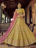 Myra Mustard Heavy Embroidered Georgette bridal Lehenga