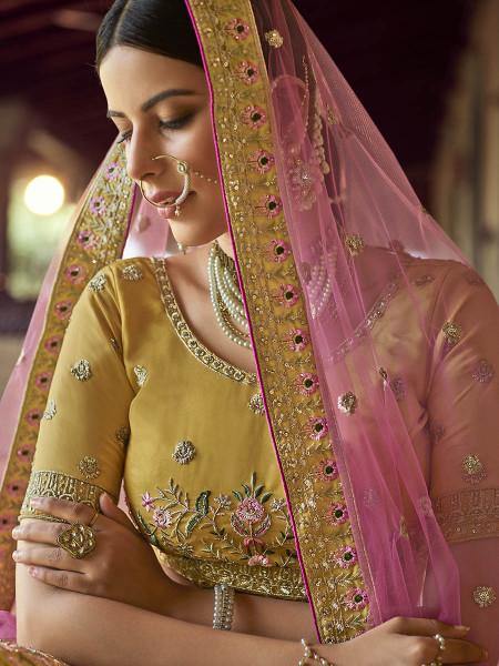 Myra Mustard Heavy Embroidered Georgette bridal Lehenga