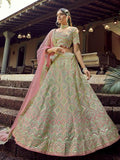 Myra Green Heavy Embroidered Georgette bridal Lehenga