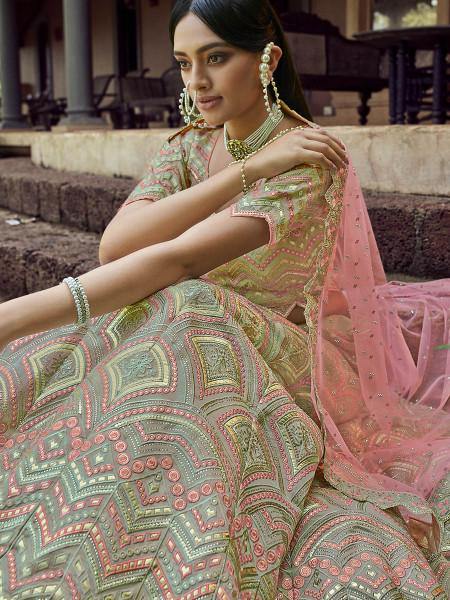 Myra Green Heavy Embroidered Georgette bridal Lehenga