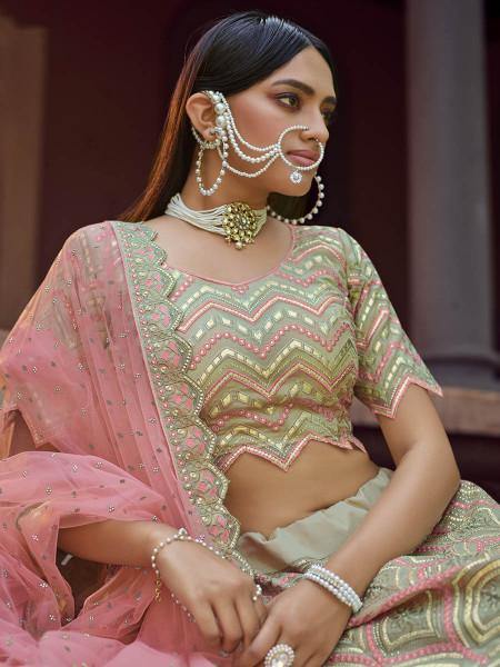 Myra Green Heavy Embroidered Georgette bridal Lehenga