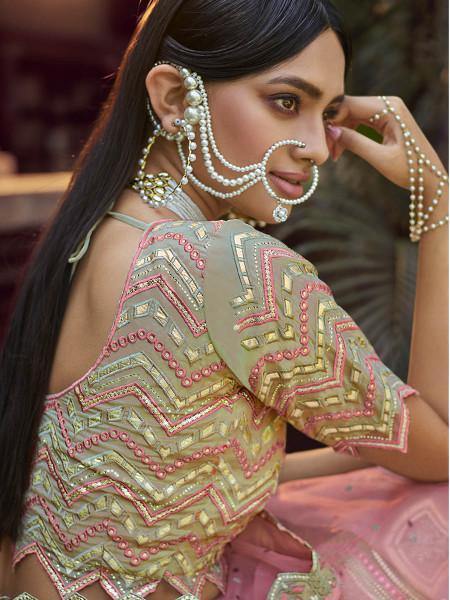 Myra Green Heavy Embroidered Georgette bridal Lehenga
