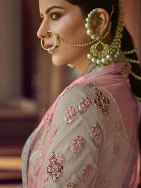 Myra Green Heavy Embroidered Georgette bridal Lehenga