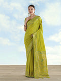 Monjolika Fashion Pear Banarasi Satin Silk Saree With Zari Border And Butti Work