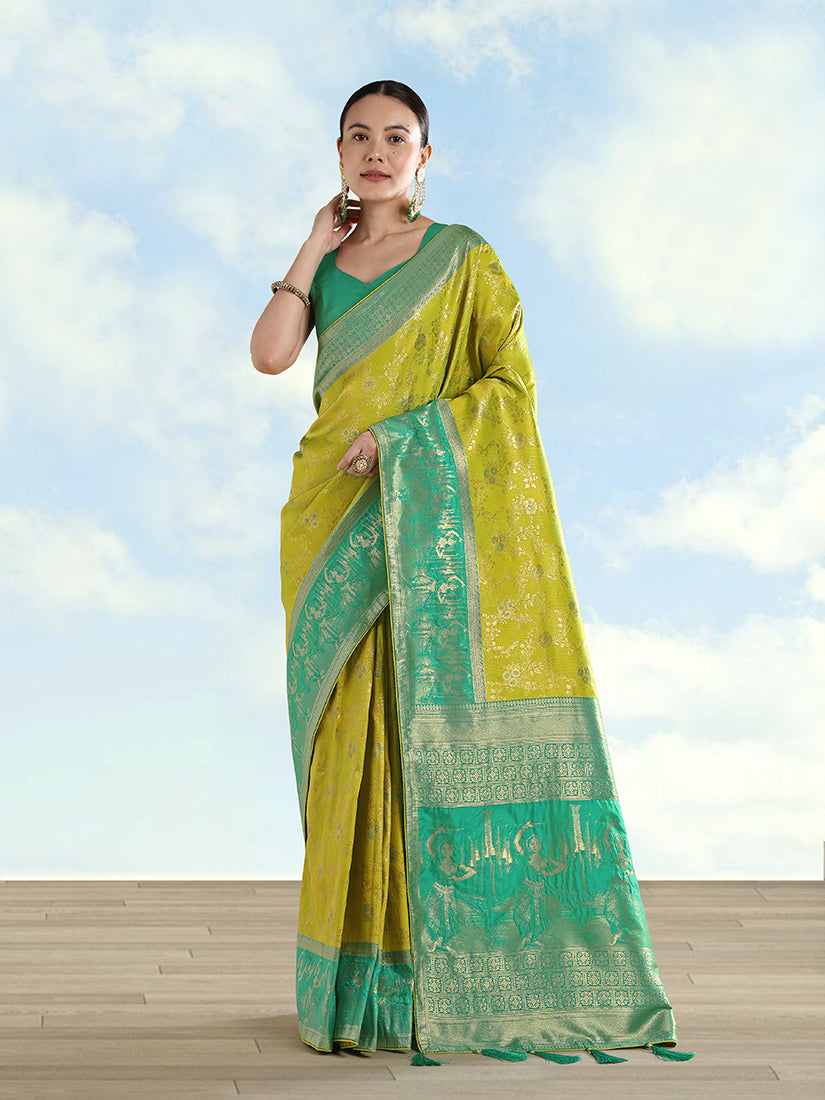 Monjolika Fashion Pear Banarasi Silk Saree With Zari Woven Design