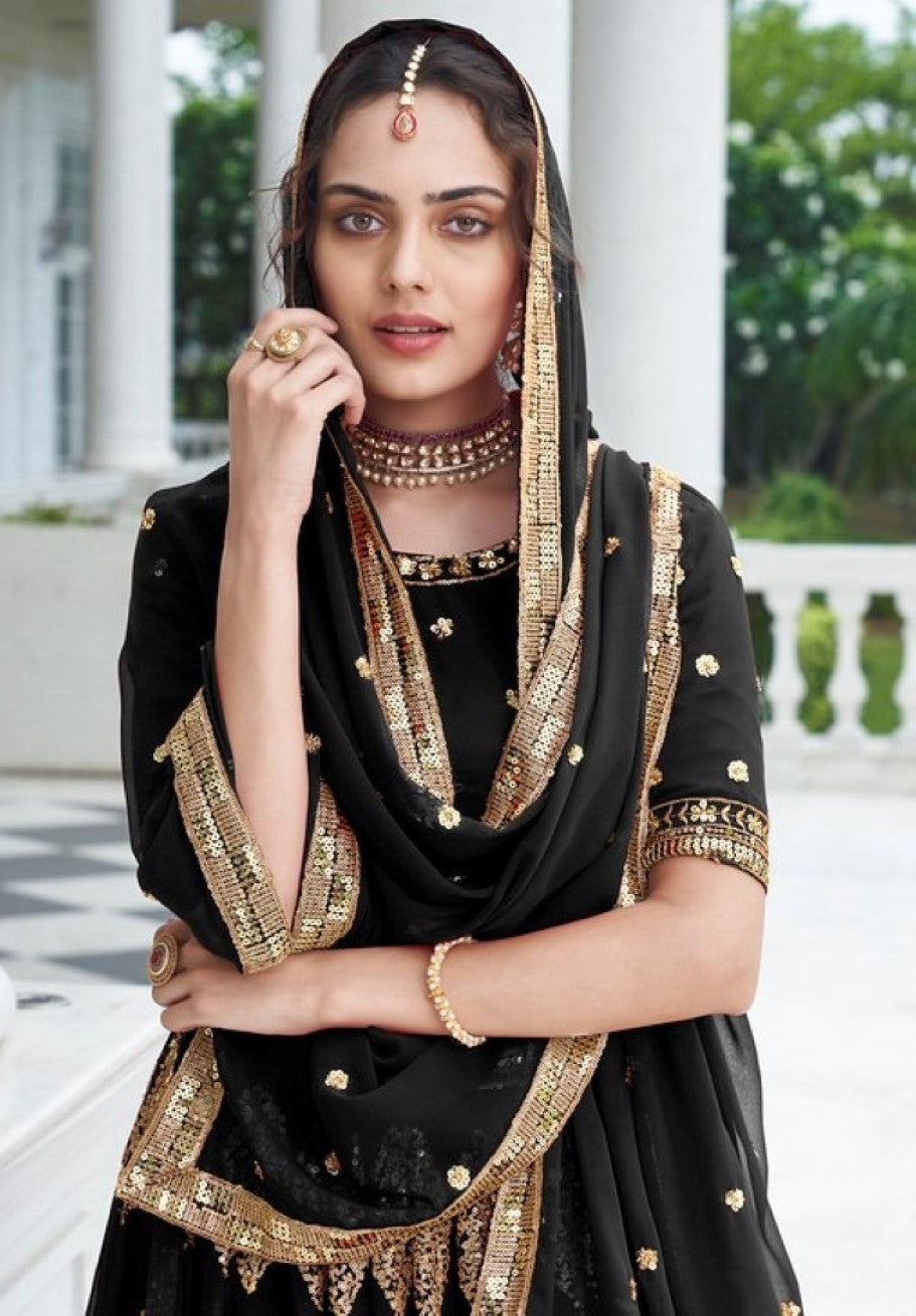 Anaita Black Georgette Lehenga Choli With Sequence & Thread Work