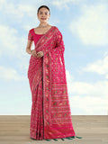 Monjolika Fashion Rani Pink Satin Silk Saree With Patola Work And Elephant Motifs