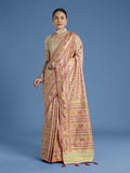 Monjolika Fashion Cream Satin Silk Saree With Patola Work And Elephant Motifs