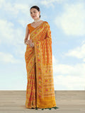 Monjolika Fashion Mustard Satin Silk Saree With Patola Work And Elephant Motifs
