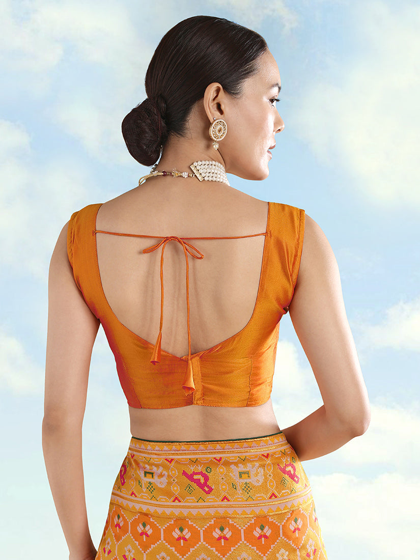 Monjolika Fashion Mustard Satin Silk Saree With Patola Work And Elephant Motifs