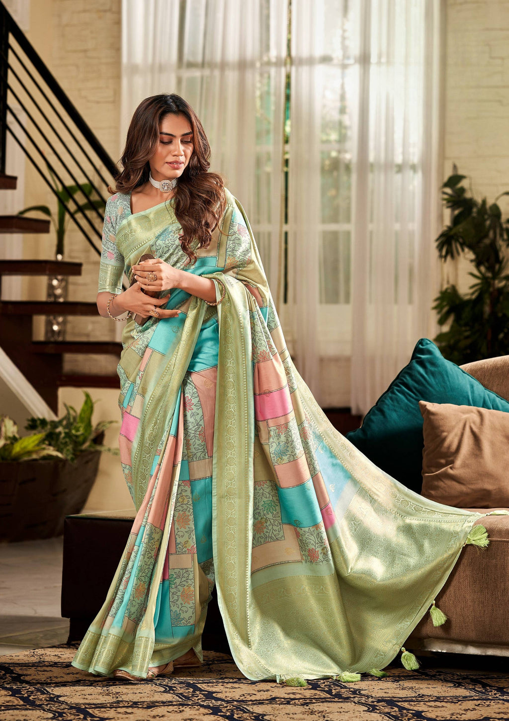 Anaita Multicolor Designer Digital Printed Soft Silk Saree With Blouse
