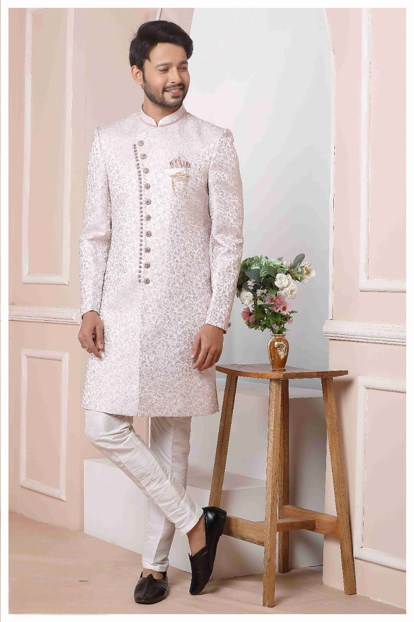 Raivat Ethnic Jacquard Silk Thread Work Indo Western In Onion Pink Colour