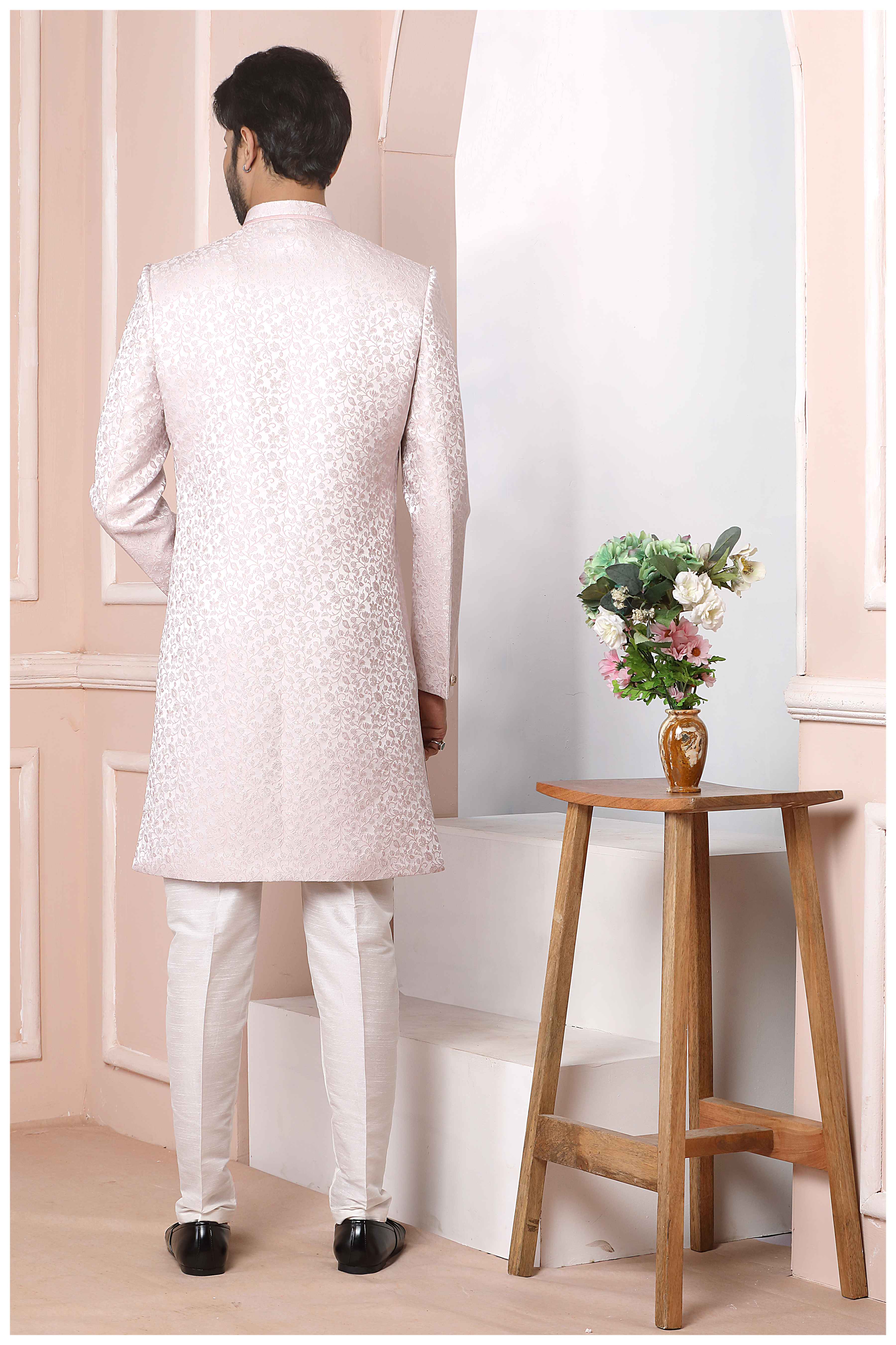 Raivat Ethnic Jacquard Silk Thread Work Indo Western In Onion Pink Colour