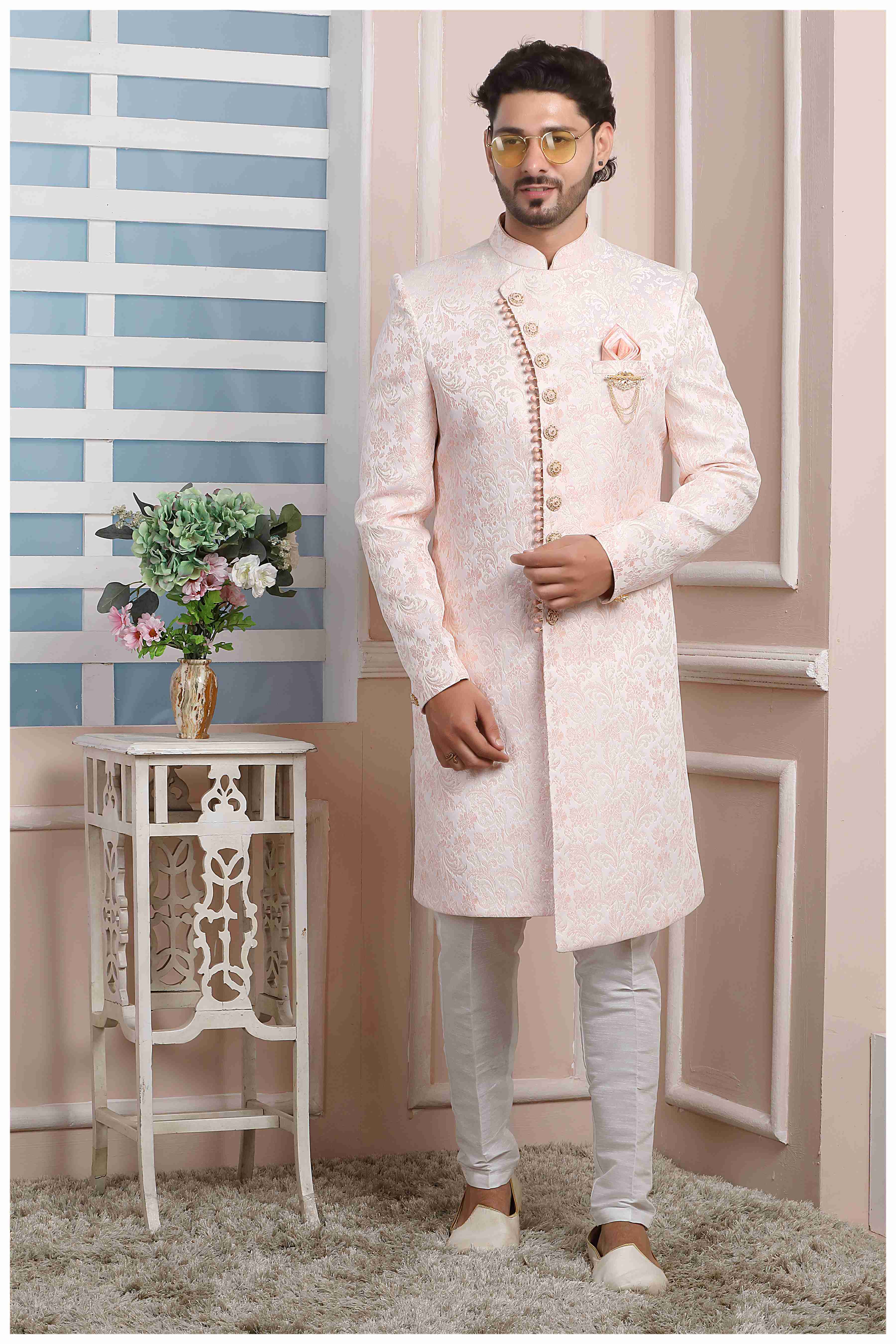 Raivat Ethnic Jacquard Silk Thread Work Indo Western In Pink Colour