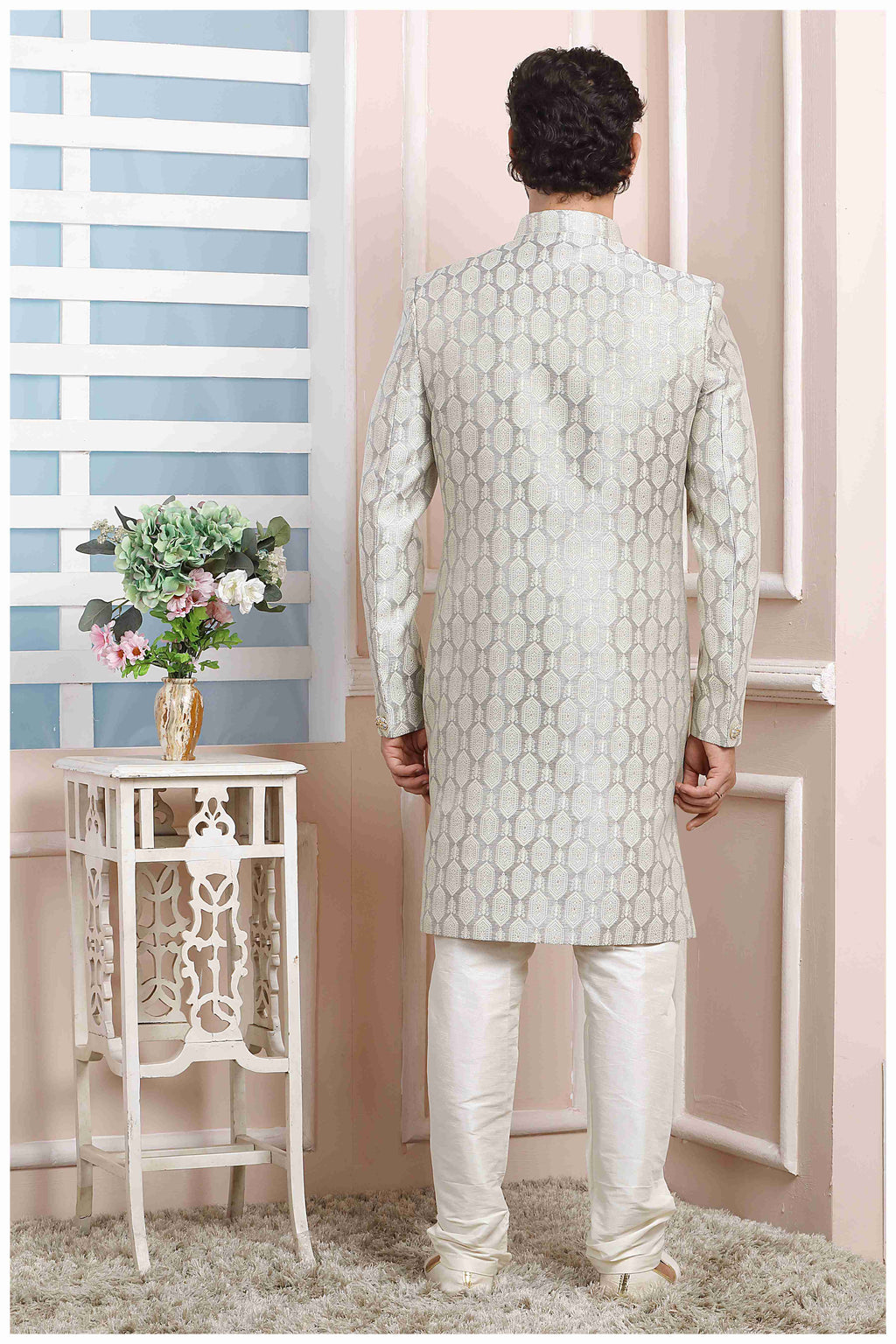 Raivat Ethnic Jacquard Silk Thread Work Indo Western In Grey Colour