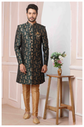 Raivat Ethnic Jacquard Silk Thread Work Indo Western In Green Colour