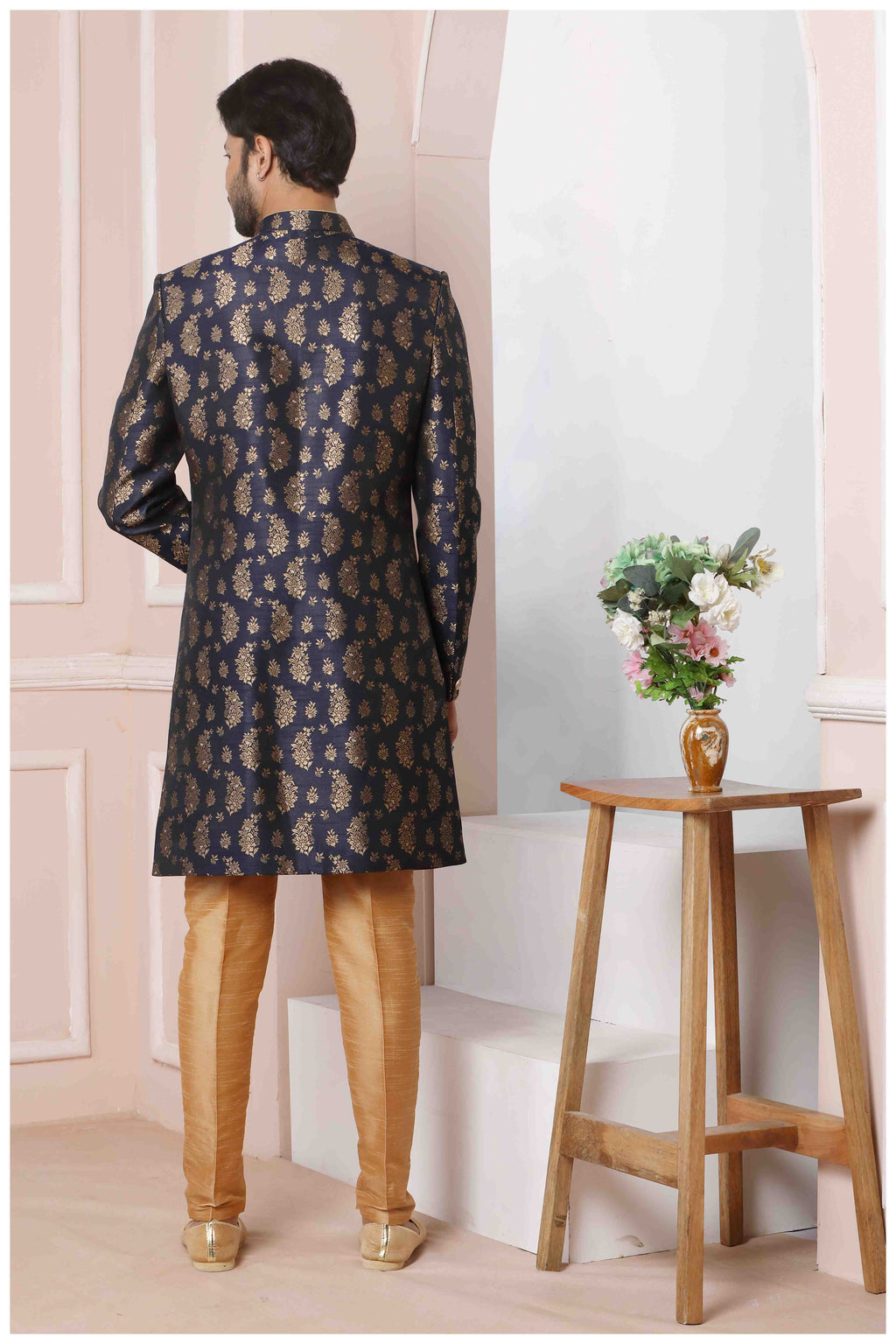 Raivat Ethnic Jacquard Silk Thread Work Indo Western In Blue Colour