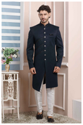 Raivat Ethnic Jacquard Silk Thread Work Indo Western In Blue Colour