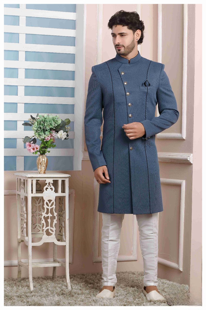 Raivat Ethnic Jacquard Silk Thread Work Indo Western In Grey Colour