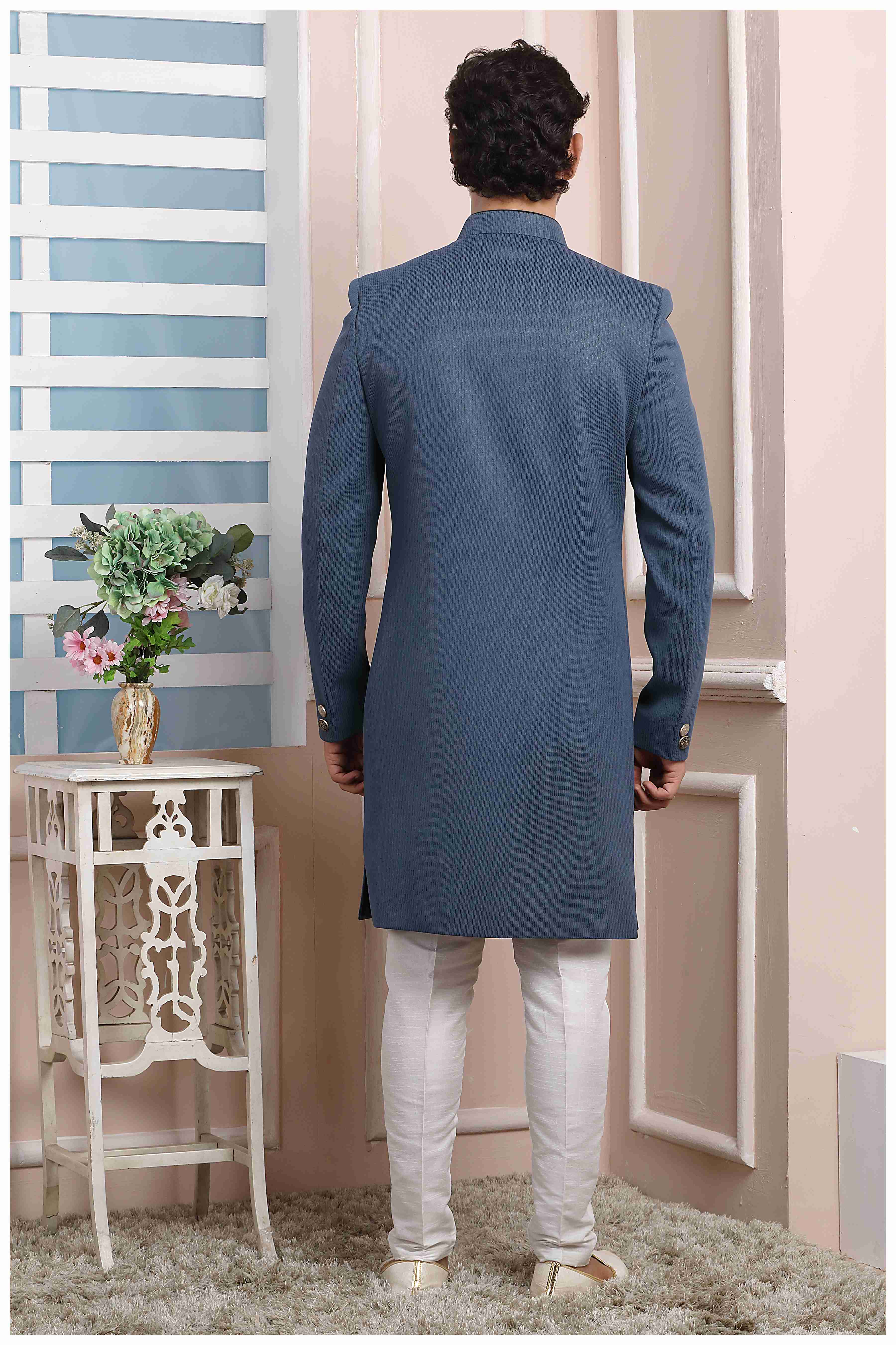 Raivat Ethnic Jacquard Silk Thread Work Indo Western In Grey Colour