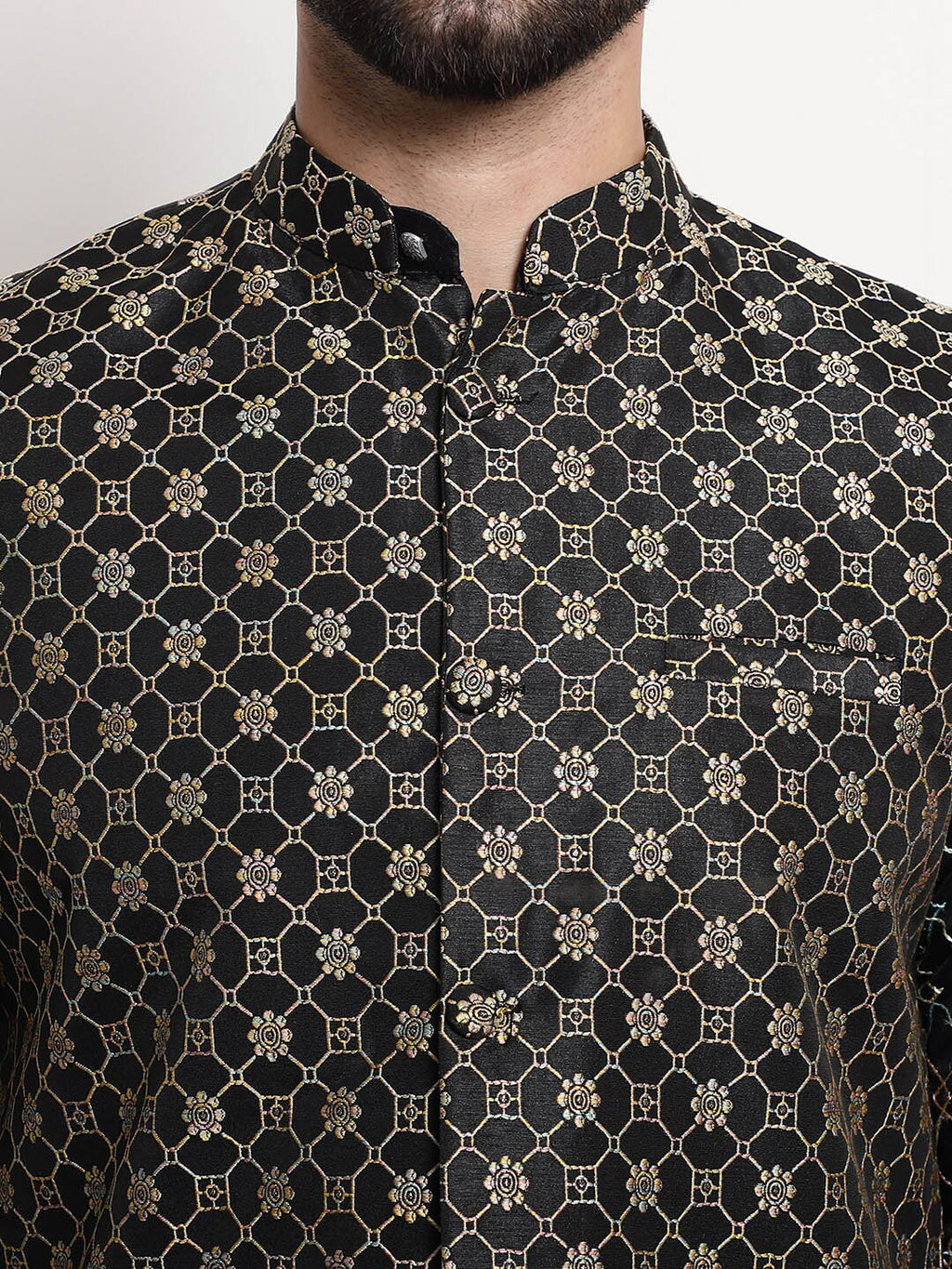 Sojanya Ethnic Motifs Woven Design Embroidered Straight Kurta & Churidar With Nehru Jacket