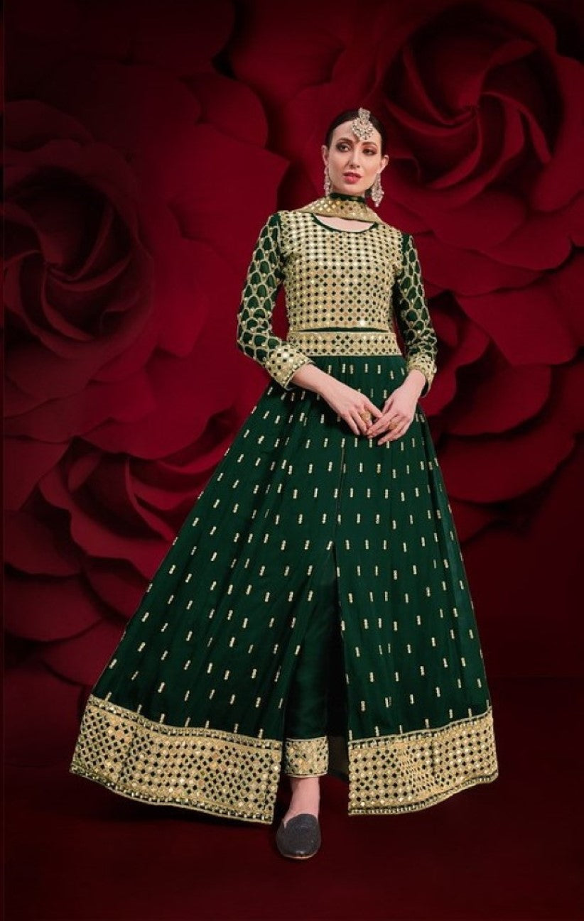 Anaita D Green Silk Anarkali Suit With Embroidery & Stone Work