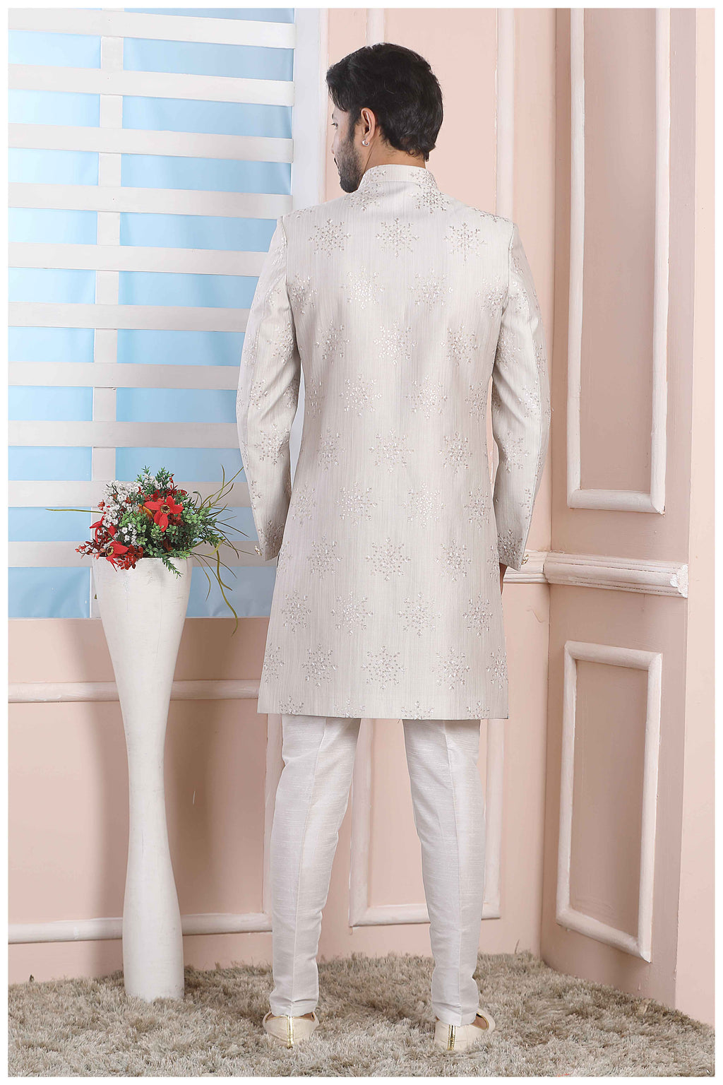 Raivat Ethnic Art Silk Thread Work Indo Western In Light Grey Colour